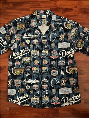 Los Angeles Dodgers Navy Patch-Print Short Sleeve Shirt